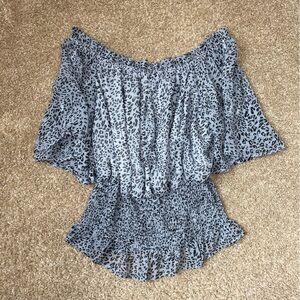 She + Sky Animal Print Ruffle Blouse